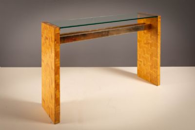 A PARQUETRY AND GILT COSOLE TABLE, FRENCH. at deVeres Auctions
