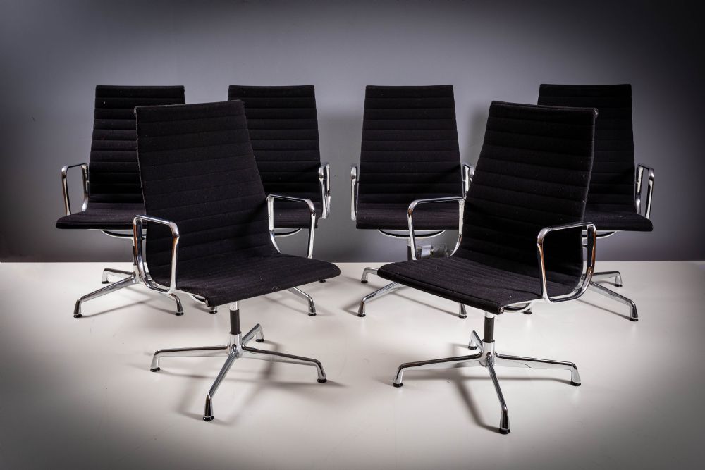 Lot 63 - A SET OF SIX EA112 ARMCHAIRS, by CHARLES AND RAY EAMES