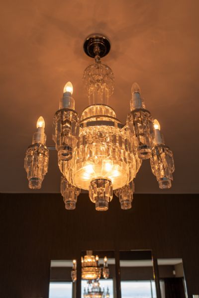 A SUPERB SIX BRANCH CRYSTAL HANGING CHANDELIER, by LOUISE KENNEDY,  at deVeres Auctions