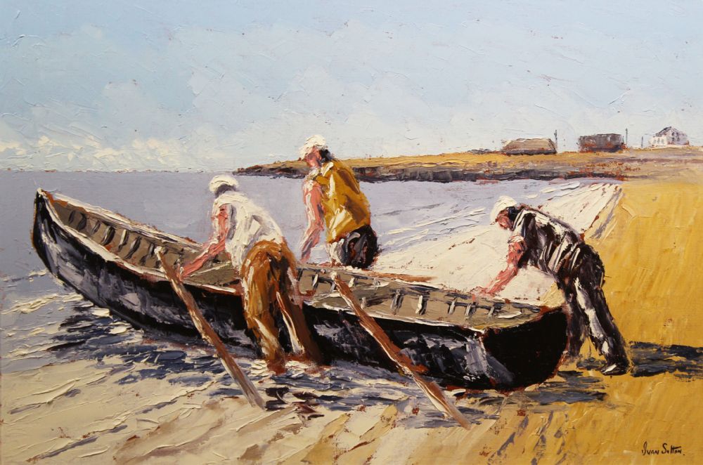 LAUNCHING CURRACH, AN TRA INISHEER, CO. GALWAY, IRELAND by Ivan Sutton  at deVeres Auctions
