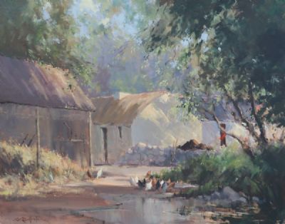 JULY EVENING, IRISH FARMSTEAD by George K. Gillespie sold for €4,000 at deVeres Auctions