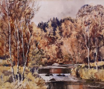 AUTUMN RIVER LANDSCAPE by Tom Nisbet sold for €280 at deVeres Auctions