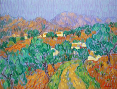 HOUSES ON THE HILLS, NERJA by Desmond Carrick  at deVeres Auctions