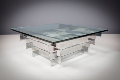 A CHROME GRADUATED SQUARE TABLE, by DAVID HILLER  at deVeres Auctions