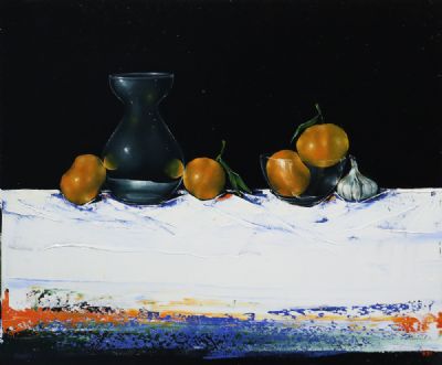 STILL LIFE WITH ORANGES, GARLIC AND VASE by Rebekah Mooney  at deVeres Auctions