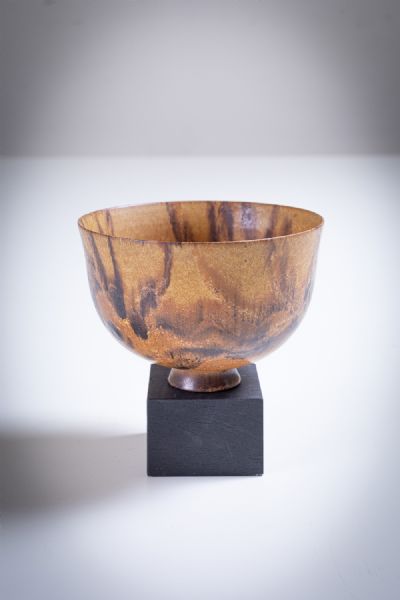 BROWN BOWL WITH SERATED FOOT by Sonja Landweer  at deVeres Auctions