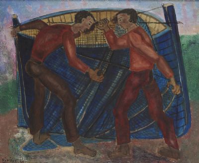MENDING THE NETS by Basil Rakoczi sold for €2,800 at deVeres Auctions