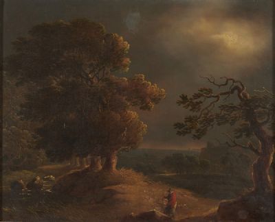 STORMY LANDSCAPE WITH FIGURE ON A PATH, c.1838 by James Arthur O'Connor sold for €4,000 at deVeres Auctions