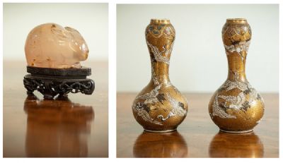 204 by SATSUMA VASES AND AGATE FIGURE  at deVeres Auctions