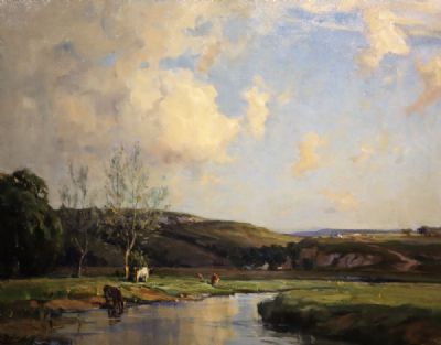 CATTLE WATERING ON A SUMMERS DAY by Frank McKelvey  at deVeres Auctions