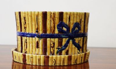 77 by A MINTON MAJOLICA FAUX BAMBOO JARDINIERE  at deVeres Auctions