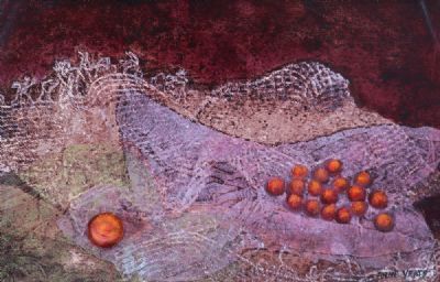 SMALL FRUITS ON A RED CLOTH by Anne Yeats  at deVeres Auctions