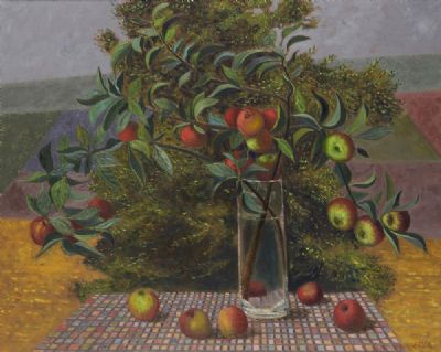 APPLES WITH VASE AND TREE, 2001 by Stephen McKenna  at deVeres Auctions