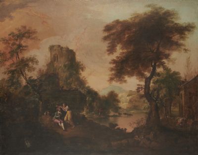 ARCADIAN FIGURES IN A CLASSICAL LANDSCAPE by Nathaniel Grogan  at deVeres Auctions