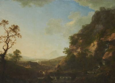 A ROCKY LANDSCAPE WITH A CASCADE by James Coy  at deVeres Auctions