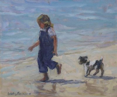 GIRL WALKING THE DOG by Leslie Fennell  at deVeres Auctions