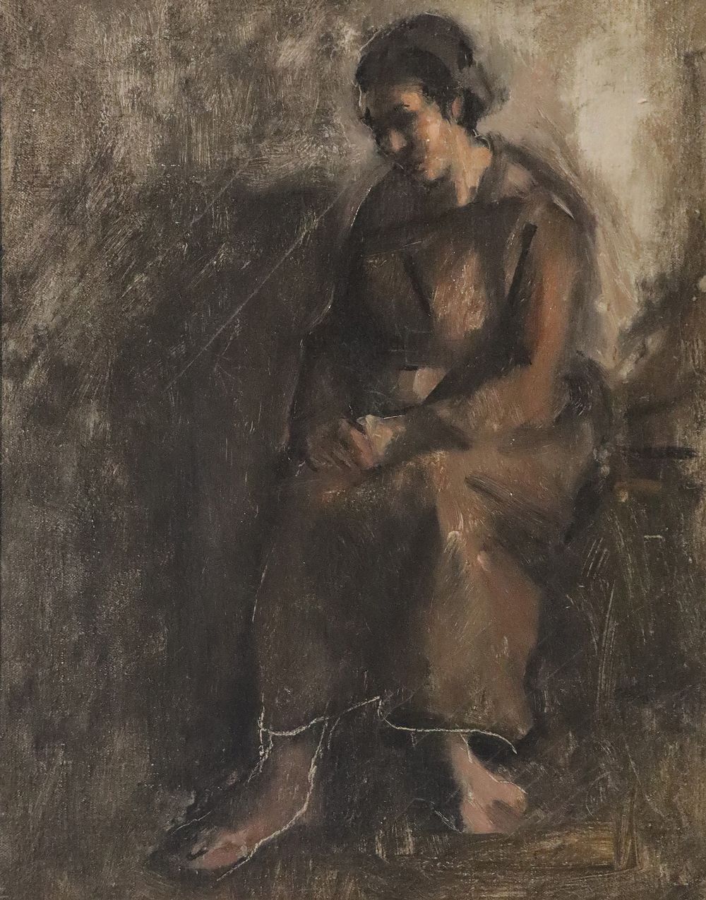 Lot 129 - PORTRAIT OF A SEATED WOMAN by Irish School