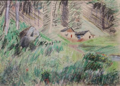 LOOKING TOWARDS A HOUSE FROM THE GARDEN by David Webb  at deVeres Auctions