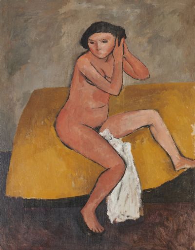 NUDE ON A YELLOW COUCH by William Scott  at deVeres Auctions