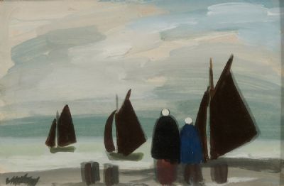 SHAWLIES AT THE HARBOUR by Markey Robinson  at deVeres Auctions