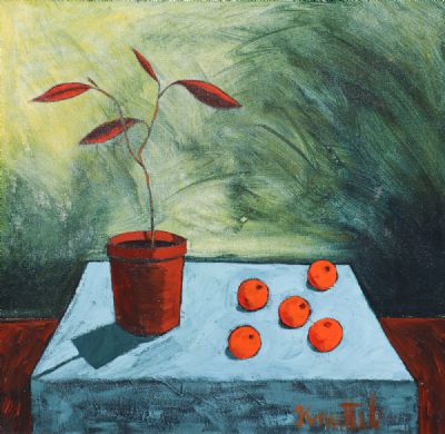 STILL LIFE OF FLOWER POT AND FRUIT by Graham Knuttel  at deVeres Auctions