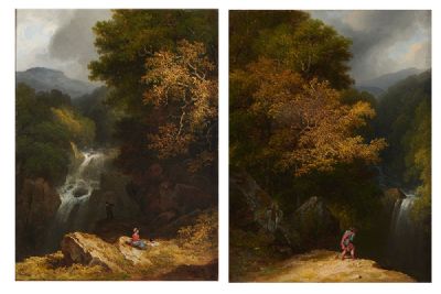 WICKLOW LANDSCAPE WITH PICNIC / LAST OF THE CLAN (A PAIR) by James Arthur O'Connor sold for €7,500 at deVeres Auctions