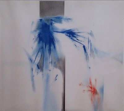 BLUE IMAGE WITH RED by John Kelly sold for €280 at deVeres Auctions