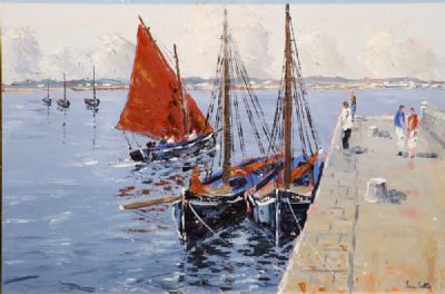 GALWAY HOOKERS, PARKMORE PIER, ROSMUCK, CO. GALWAY by Ivan Sutton  at deVeres Auctions