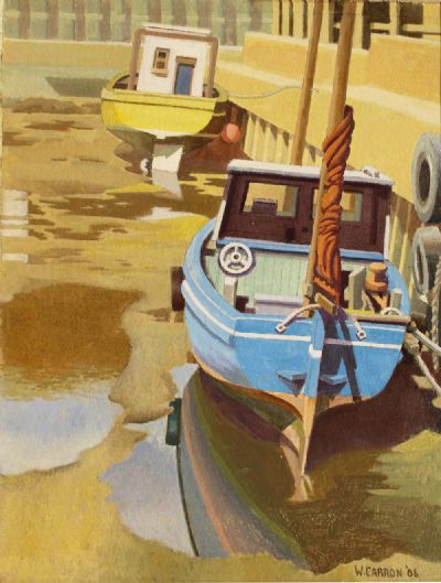 TWO BOATS AT LOW TIDE, BALLYHACK, CO WATERFORD by William Carron  at deVeres Auctions