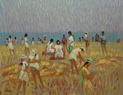 FIGURES ON THE BEACH, NERJA by Desmond Carrick sold for €570 at deVeres Auctions