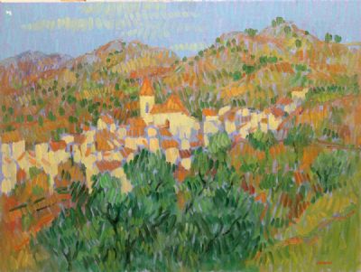 ROOFTOPS NERJA by Desmond Carrick sold for €550 at deVeres Auctions