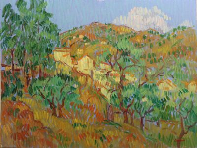 HILLS AT NERJA by Desmond Carrick sold for €600 at deVeres Auctions